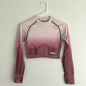 Gymshark Ombre Pink Long Sleeve Crop Top Thumb Hole Athletic Wear - Small